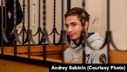 Nineteen-year-old Ukrainian citizen Pavlo Hryb in a Russian court last month. 