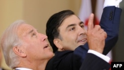 U.S. Vice President Joe Biden (left) with Georgian President Mikheil Saakashvili at the presidential residence in Tbilisi 