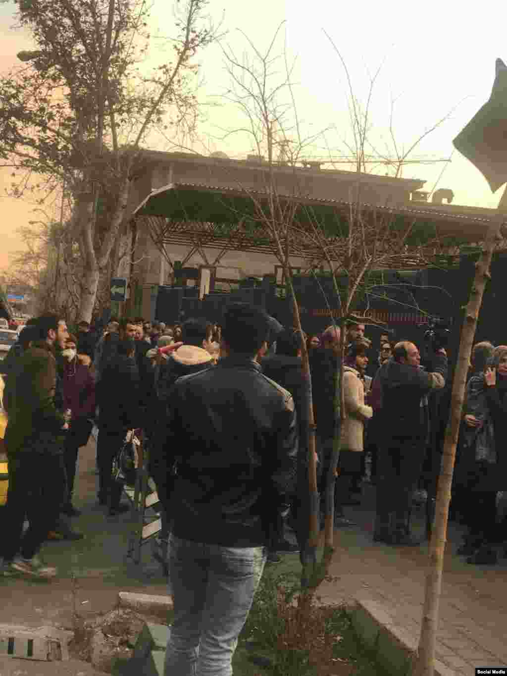 Protesters rally at Amir Kabir University in Tehran on January 11.