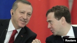 President Dmitry Medvedev (right) and Turkish Prime Minister Recep Tayyip Erdogan confirmed plans to build a Russian atomic power station in Turkey.