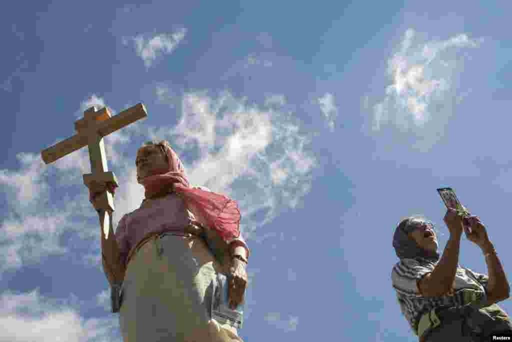 Orthodox Christian activists turned out to protest against the gay-pride parade.&nbsp;