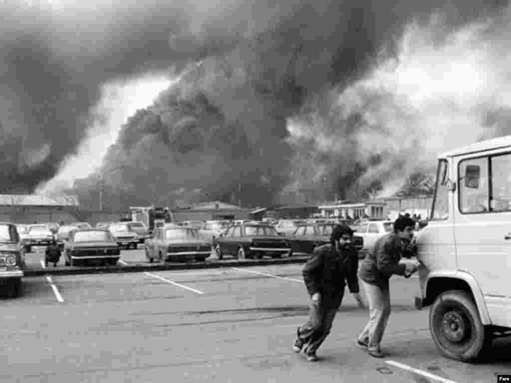 Large fires erupted in Tehran during the fall of Shah Reza Pahlavi&#39;s regime in February 1979.