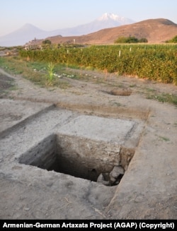 Slabs of Roman-era concrete that were intended to serve as a foundation for an arched aqueduct.