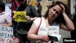 Leyla Mustafayeva attends a rally in Tbilisi in May.