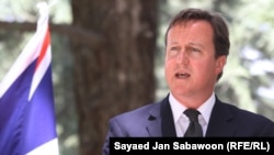 British Prime Minister David Cameron speaks during a joint press conference in Kabul on July 5.