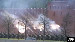 A gun salute is held outside the Kremlin during President Vladimir Putin's inauguration ceremony on May 7.