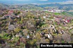 An aerial view of Nagorno-Karabakh’s mountain fortress city of Shushi/Susa.