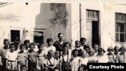 Pupils in front of a schoolhouse in the Istrian village of Susnjevica in 1958, when many are said to have entered school with no Croatian language skills.