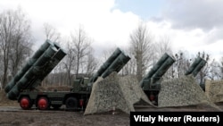 A S-400 "Triumph" surface-to-air missile system is shown after its deployment at a military base outside the town of Gvardeysk near Kaliningrad, Russia.