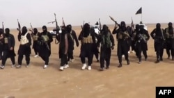 A propaganda video grab allegedly shows ISIL militants gathering at an undisclosed location in Iraq's Nineveh province. (file photo)