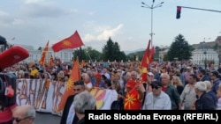 VMRO-DPMNE supporters demonstrate in Skopje on May 2.