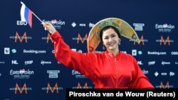 Manizha poses on the "Turquoise Carpet" during the opening ceremony of the 2021 Eurovision Song Contest in Rotterdam, Netherlands, in May 2021. 