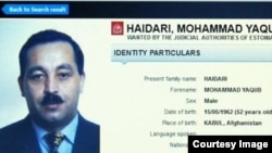 The Interpol "wanted" listing for Mohammad Yaqub Haidari, a nominee for agriculture minister in the new Afghan cabinet