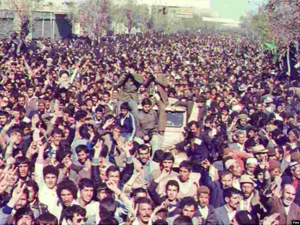 Supporters of the Islamic revolution demonstrate in Tehran, February 1979.