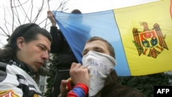 Opposition protestors in Chisinau on April 10, three days after the worst of the street violence