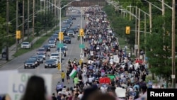 The procession culminated at a mosque about 7 kilometers away that caters to London's Muslim community of around 30,000 people.