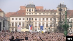 Barack Obama and wife Michelle after the president's major disarmament speech outside Prague Castle on April 5, 2009.