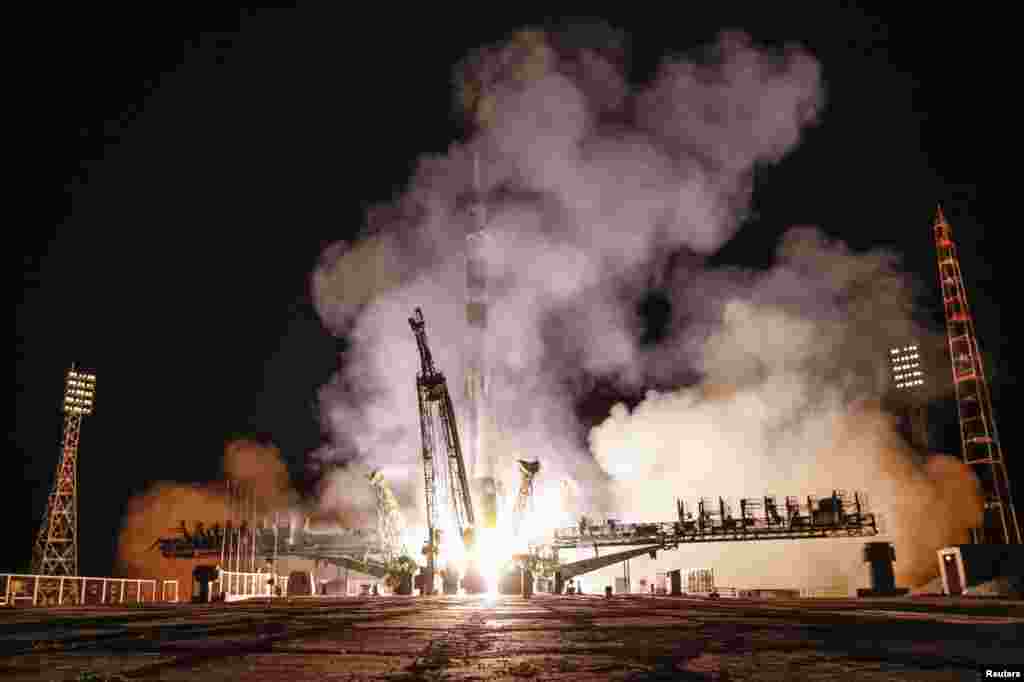 Over the intervening years, the International Space Station has hosted crew members from around the world. Here, a &quot;Soyuz&quot; TMA-10M spacecraft carrying the International Space Station crew of U.S. astronaut Michael Hopkins and Russian cosmonauts Oleg Kotov and Sergey Ryazanskiy blasts off from the launch pad at the Baikonur cosmodrome in Kazakhstan in September 2013.