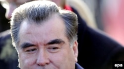 Tajik President Emomali Rahmon in Riga on February 9.