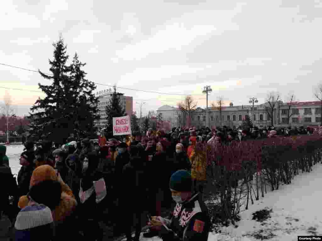 Protesters march in the Siberian city of Irkutsk.