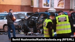 The scene of a blast in the center of Kyiv that killed Georgian citizen Timur Makhauri on September 8. 