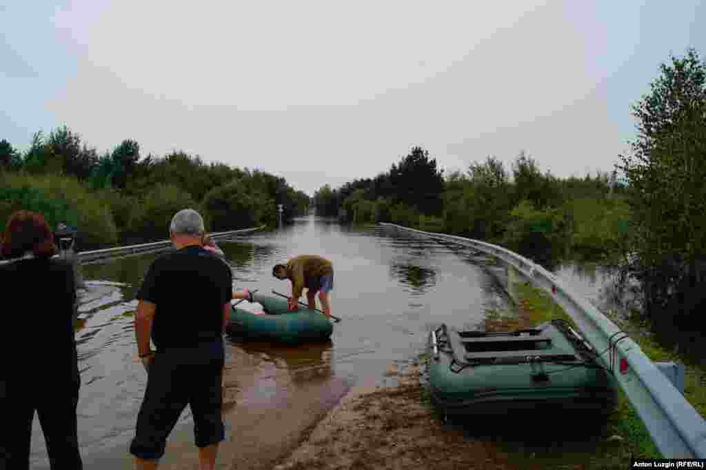 A flooded street in the Amur region