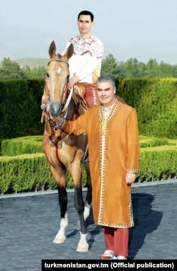 An official photo of Turkmen President Gurbanguly Berdymukhammedov (right) with his son, Serdar.