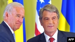 "We do not recognize -- and I want to reiterate it -- any sphere of influence," U.S. Vice President Joe Biden (left) told Ukrainian President Viktor Yushchenko.