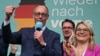 Friedrich Merz, leader of Germany's conservative Christian Democratic Union (CDU) and his party's main candidate for chancellor, addresses supporters on February 23.