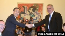 Serbian President Tomislav Nikolic (left) with visiting UN Secretary-General Ban Ki-moon