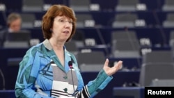 EU foreign policy chief Catherine Ashton addresses the European Parliament in Strasbourg in September.