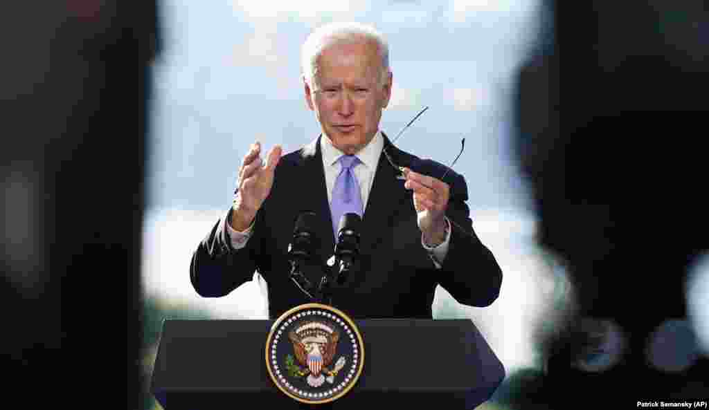 President Joe Biden addresses reporters after meeting with Russian President Vladimir Putin on June 16.&nbsp;