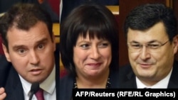 Ukraine's new minister who are not native to the country (left to right): Economy Minister Aivaras Abromavicius (Lithuania), Finance Minister Natalia Jaresko (United States) and Aleksandr Kvitashvili (Georgia)