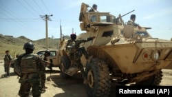 Afghan forces on an offensive operation with a Mobile Strike Force vehicle received from the United States in April 2020.