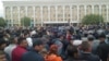 Kazakhs gather in the center of the southern town of Kyzylorda to protest proposed land sales on May 1.