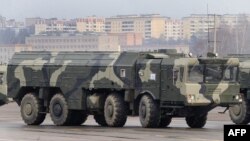 A Iskander ballistic missile launcher at a military parade in Alabino outside Moscow.