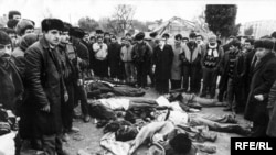 The bodies of protesters slain by Soviet troops, January 20, 1990