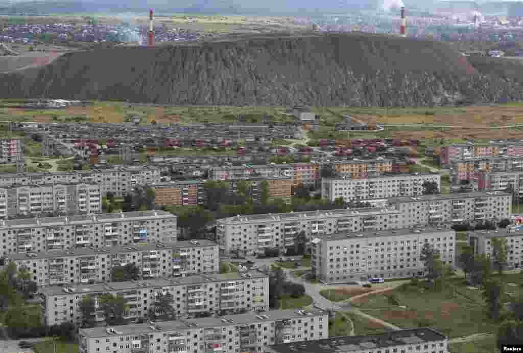 Waste from a potash mine creates a mini mountain near the Russian town of Solikamsk.