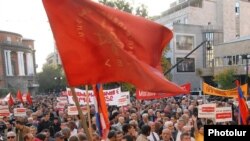 Armenian Revolutionary Federation supporters rally in Yerevan to condemn agreement with Turkey in October.