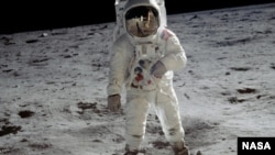 Apollo 11 astronaut Buzz Aldrin walks on the surface of the moon on July 20, 1969, in a photograph taken by Neil Armstrong.