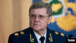 Russian Prosecutor-General Yury Chaika attends an extended meeting of the Prosecutor-General's Office board in Moscow on March 23.