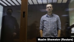 Aleksei Navalny attends a court hearing in Moscow in February.