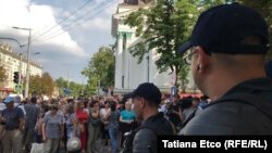 Andrei Nastase supporters protest at Chisinau City Hall against the invalidation of his election victory.