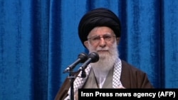 Iran's Supreme Leader Ayatollah Ali Khamenei leading Friday Prayers in Tehran. 