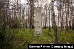 Yaniv, Ukraine. This monument commemorating battles fought for the Yaniv village was directly downwind of the 1986 nuclear disaster in an area now known as the "Red Forest."